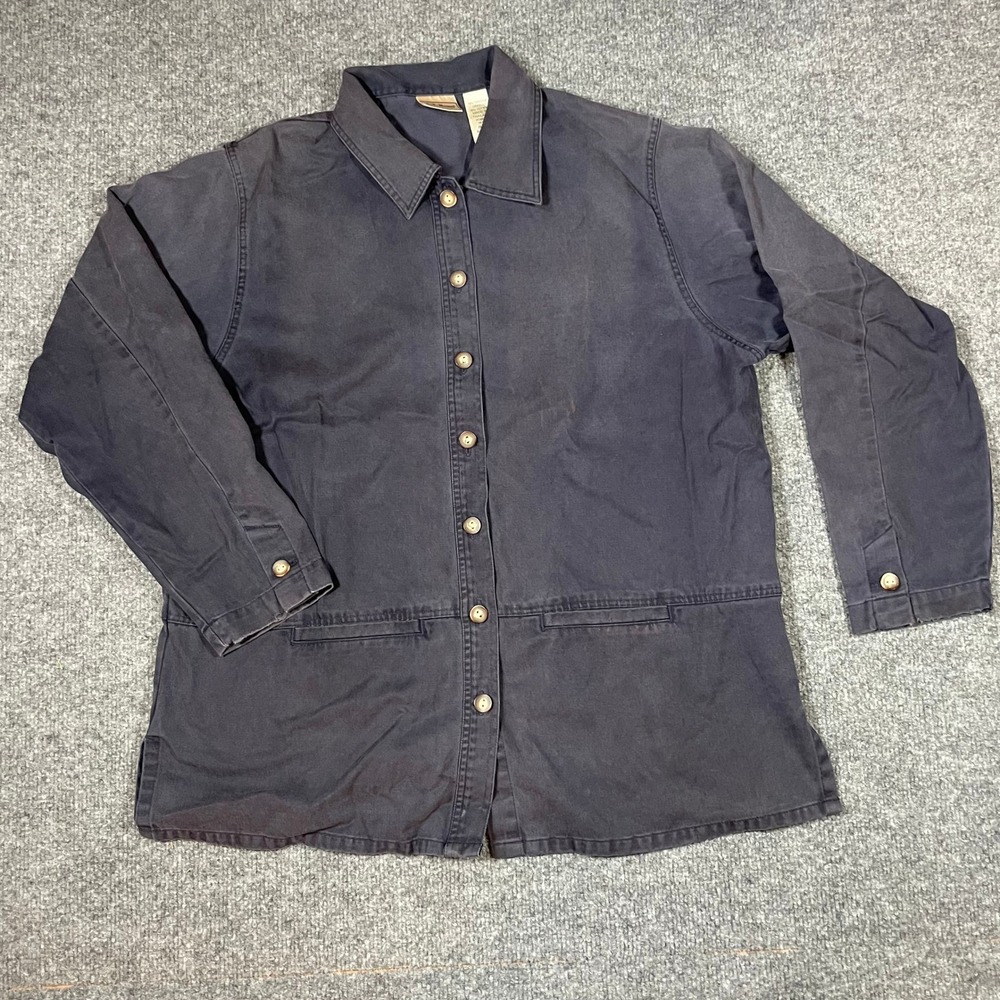 L.L. Bean Utility Jacket Womens Medium Petite Navy Blue Cotton Blend Chore